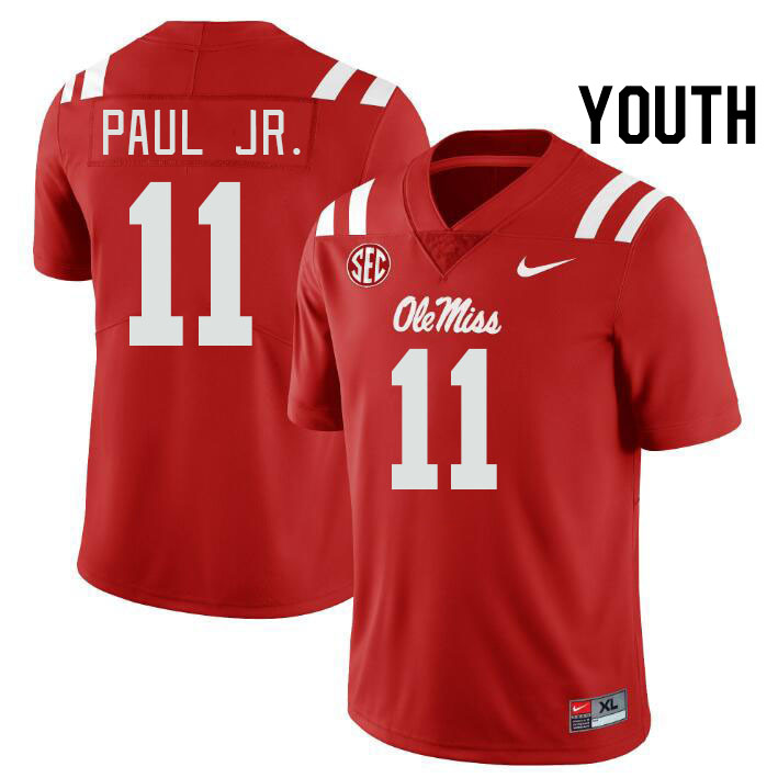 Youth #11 Chris Paul Jr. Ole Miss Rebels College Football Jerseys Stitched-Red